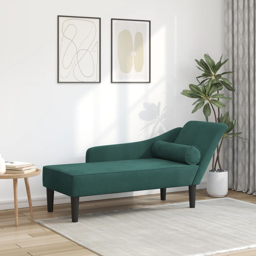 Chaise longue com almofadões veludo verde-escuro wf634341