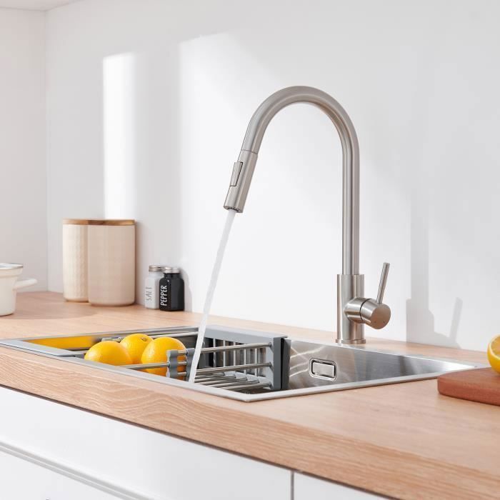 Torneira de cozinha escovada com spray removível de 2 funções e misturador