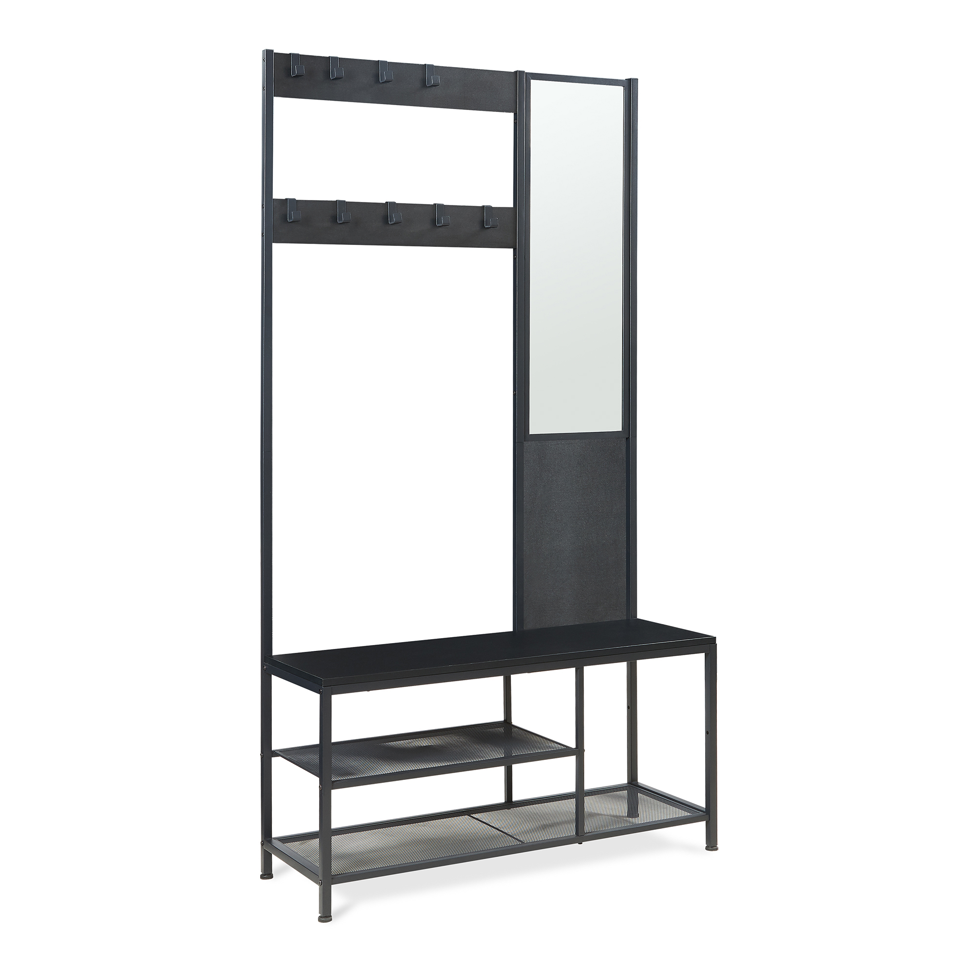 Bengaleiro napinerg com espelho e sapateira 185x98x34 cm preto [en.casa]