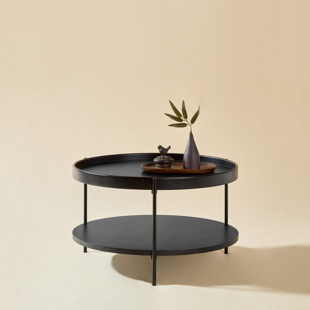 Mesa de centro redonda com 2 níveis preto 38x69x69cm