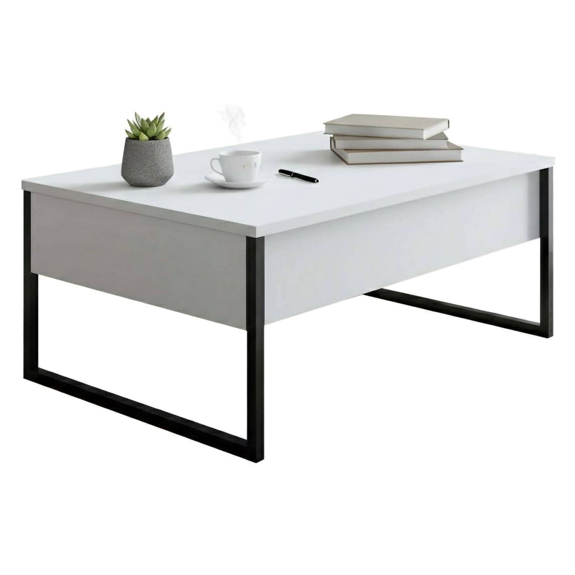 Mesa de centro lavinia, retangular, em metal branco