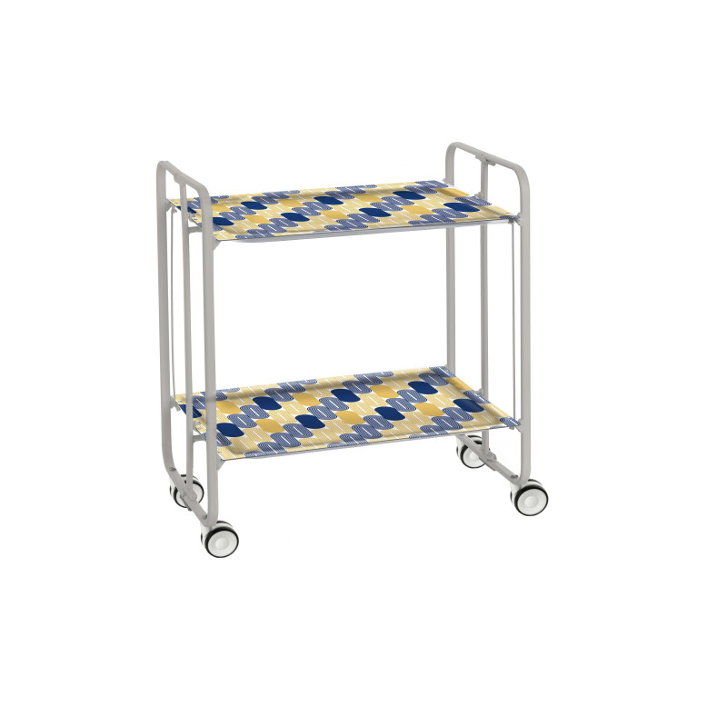 Carrinho de serviço dobrável bauhaus, armação de metal cinza, 2 bandejas