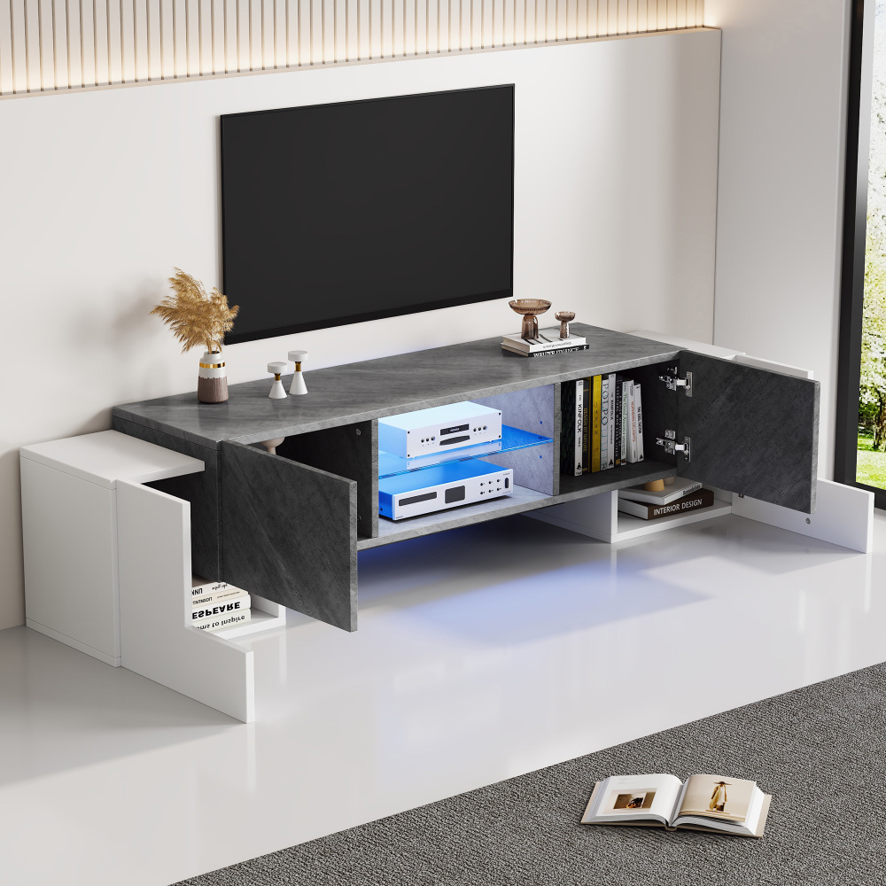 Móvel de tv com LED e 4 portas branco cinza 46,5x180x40cm