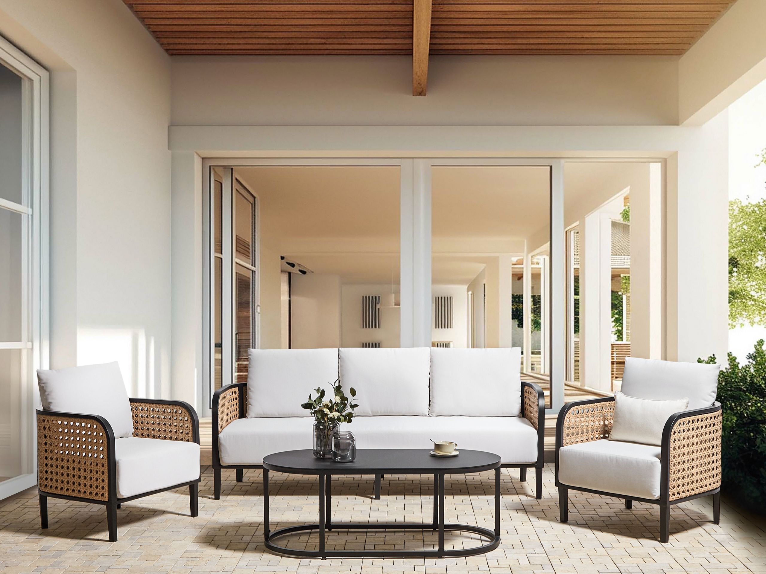 Conjunto de jardim com mesa 5 lugares montefalco metal branco