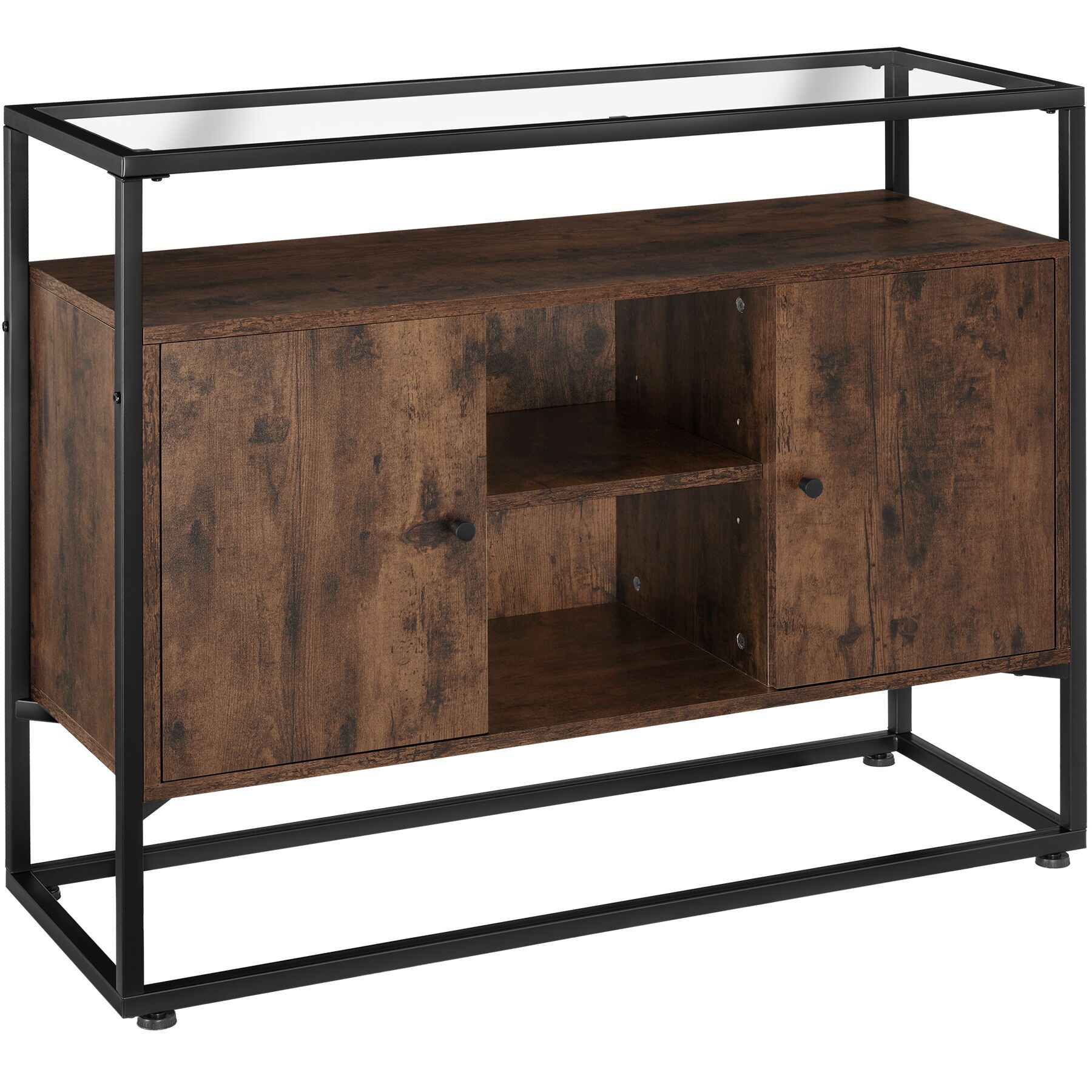 Aparador de estilo industrial 3 prateleiras 100x38x80,5 cm madeira oscura