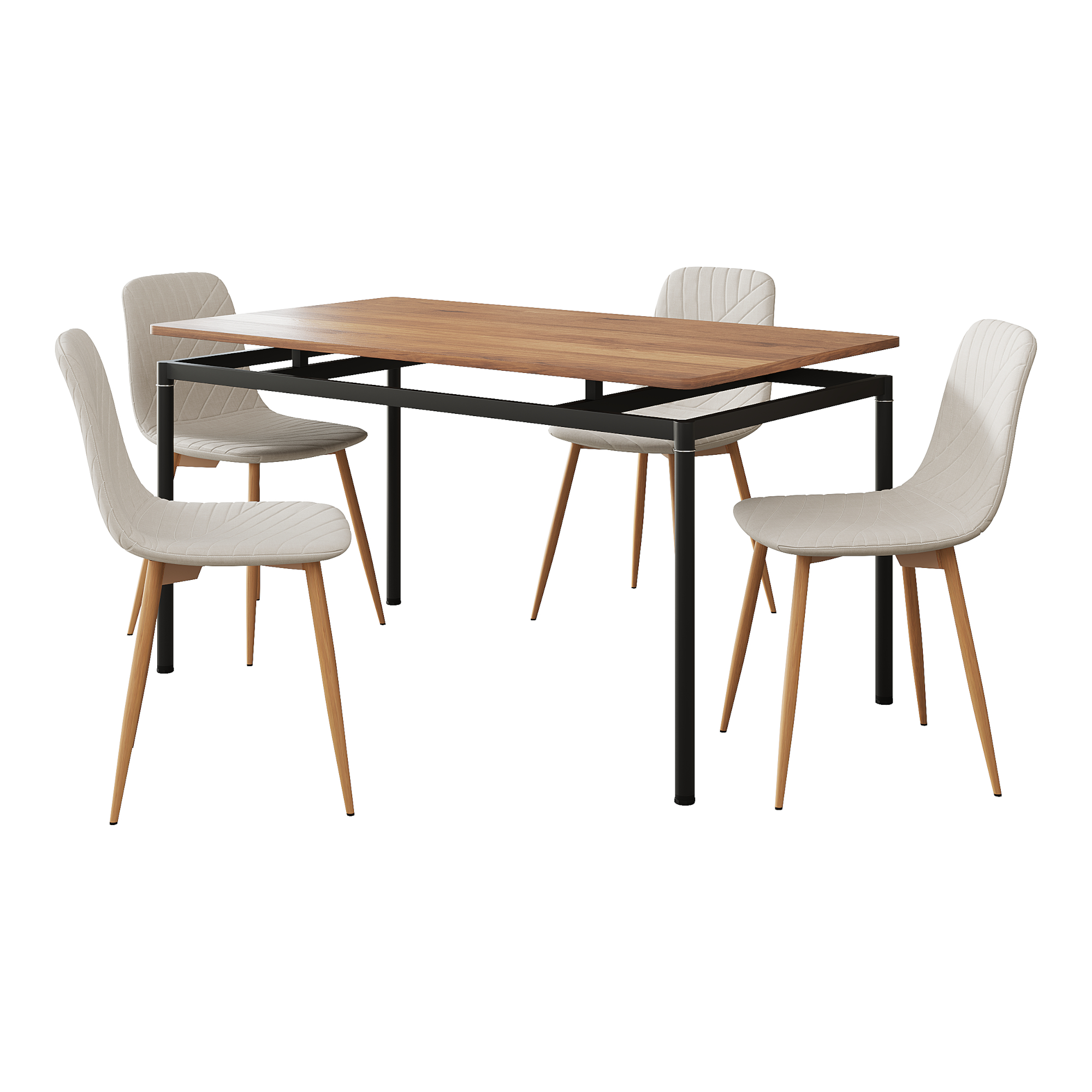 Conjunto de jantar hemnes mesa com 4 cadeiras têxtil aço bege [en.casa]