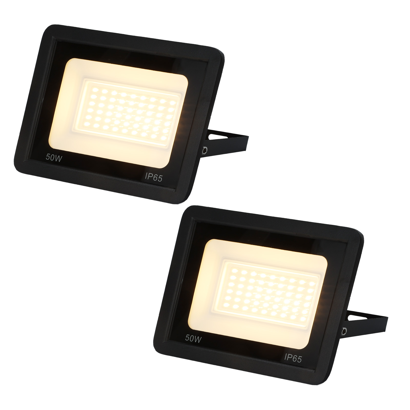 Pack 2 projetores LED exterior ip65 50w 4750lm 3000k luz quente