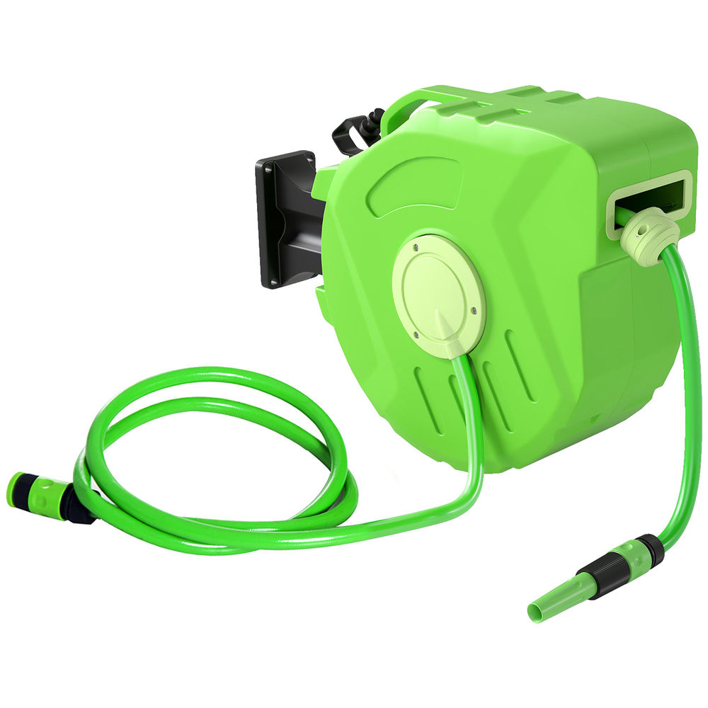 Carretel para mangueira 47,5x15,5x35,5 cm pp e PVC color verde Outsunny