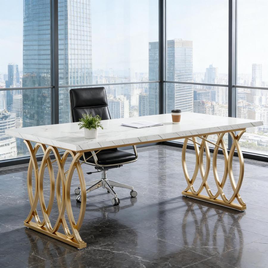 Mesa de escritório executiva mármore branco dourado 160x80cm