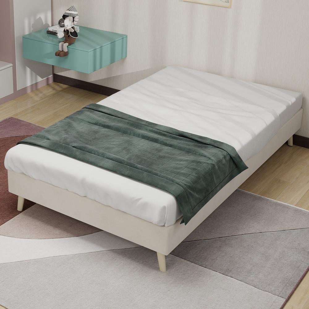 Cama com baú hidráulico 90x200cm, arrumação debaixo da cama bege