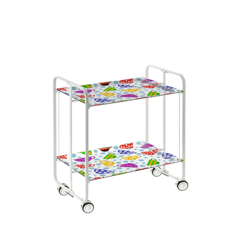 Carrinho de serviço dobrável bauhaus, armação de metal branco, 2 bandejas