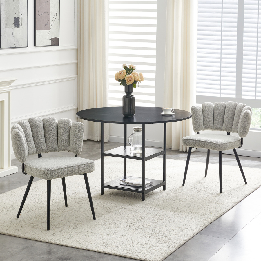 Conjunto mesa redonda e 2 cadeiras de jantar tecido cinzento claro e preto