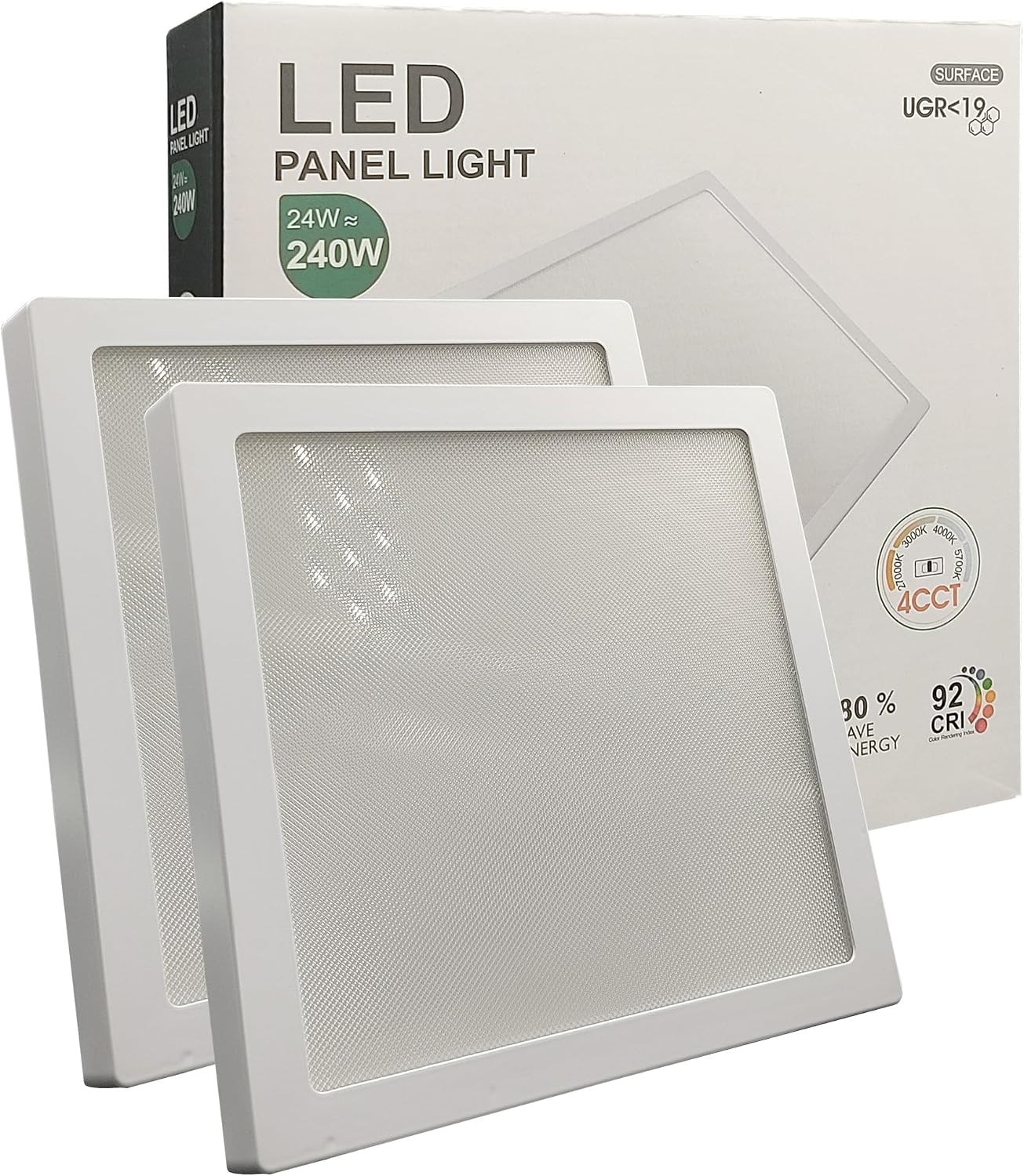 Pack x2 plafon LED quadrado 24w (240w), 2880lm, luz selecionável 4cct