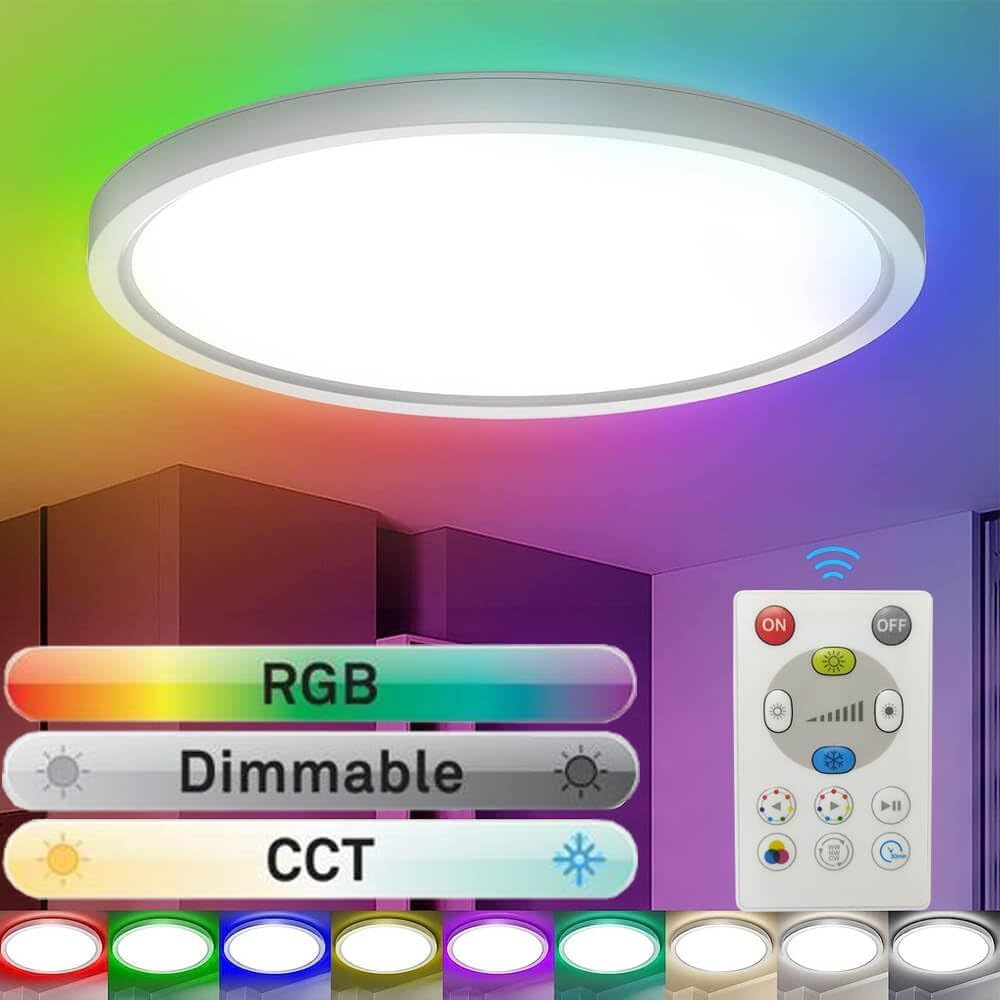 Plafond teto circular 18w ø30cm rgb backlight, regulável, ip44