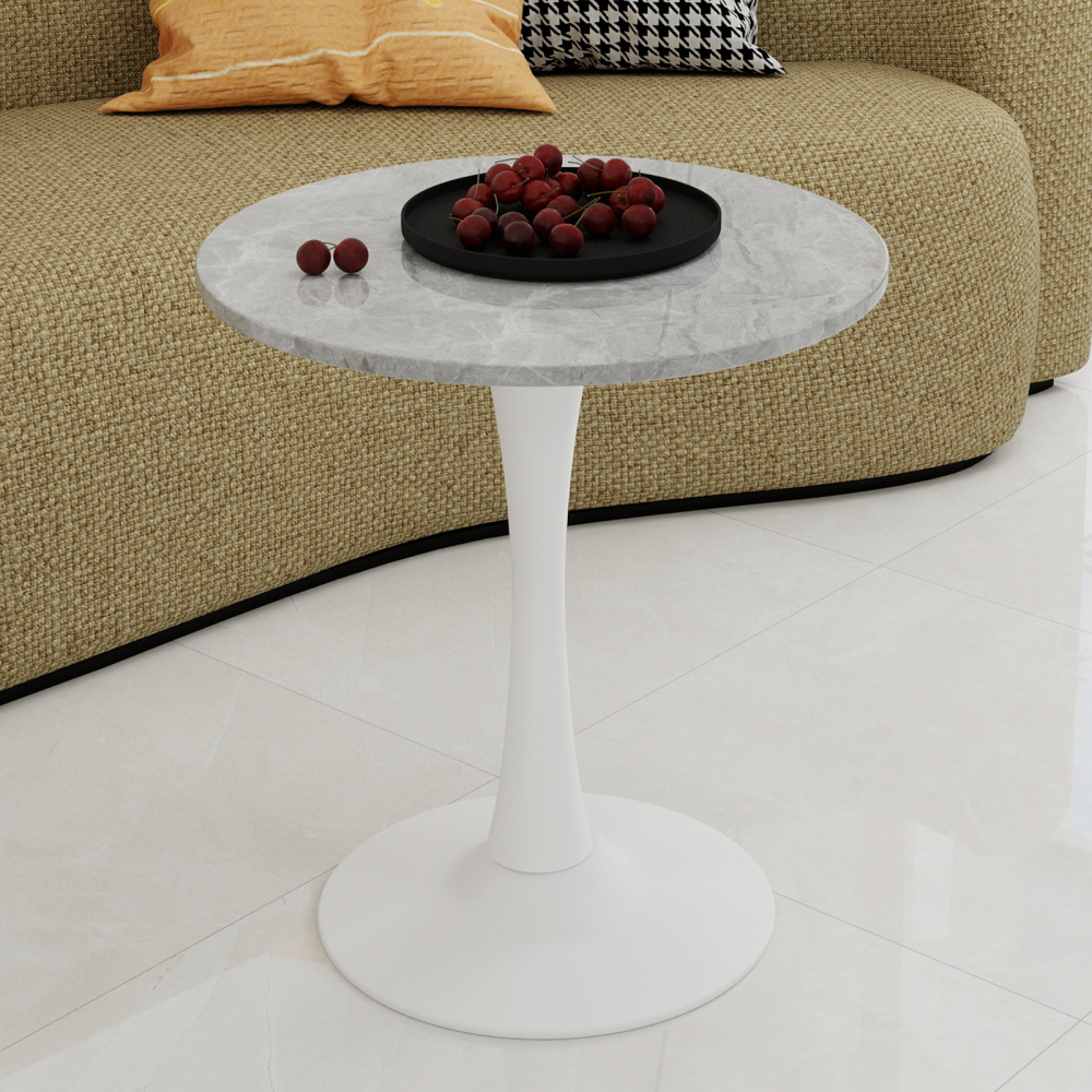 Mesa de centro redonda mármore sintético cinza e branco 15.5x77.5x77.5cm