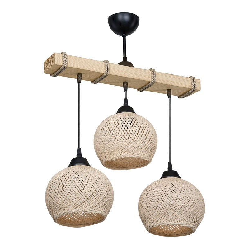 Candeeiro suspenso fiona E27 creme natural 50x20x63 cm metal madeira