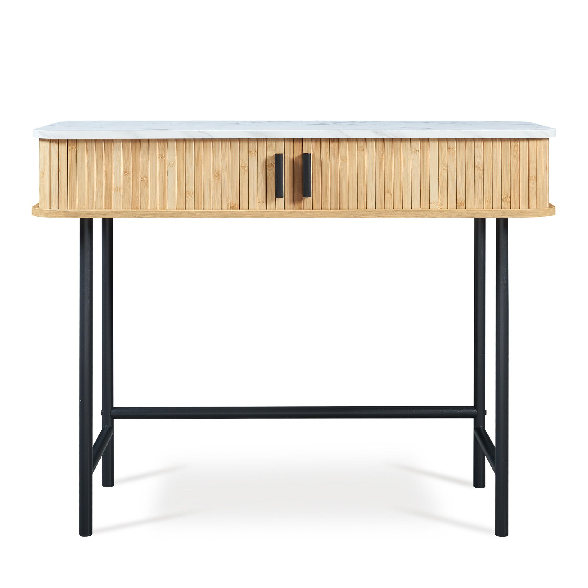 Mesa de consola tvedestrand com portas de bambu 100x50x76cm mármore branco