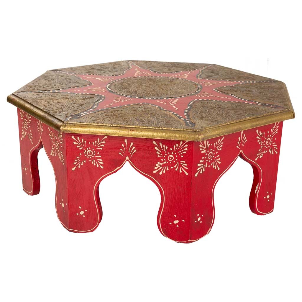 Mesa de centro de madeira e metal vermelho 40x40x15,5