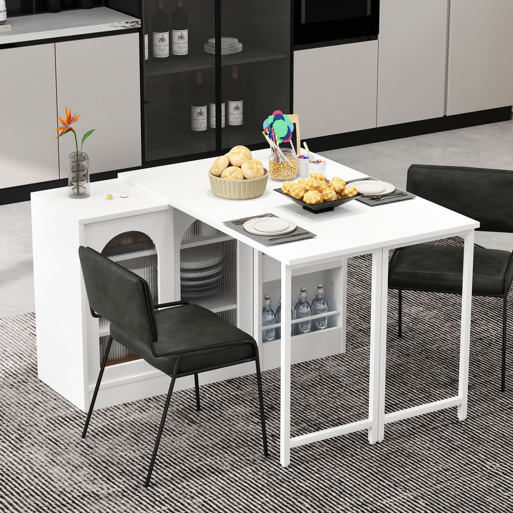 Mesa bar extensível com arrumação em mdf branca rotação 360 graus