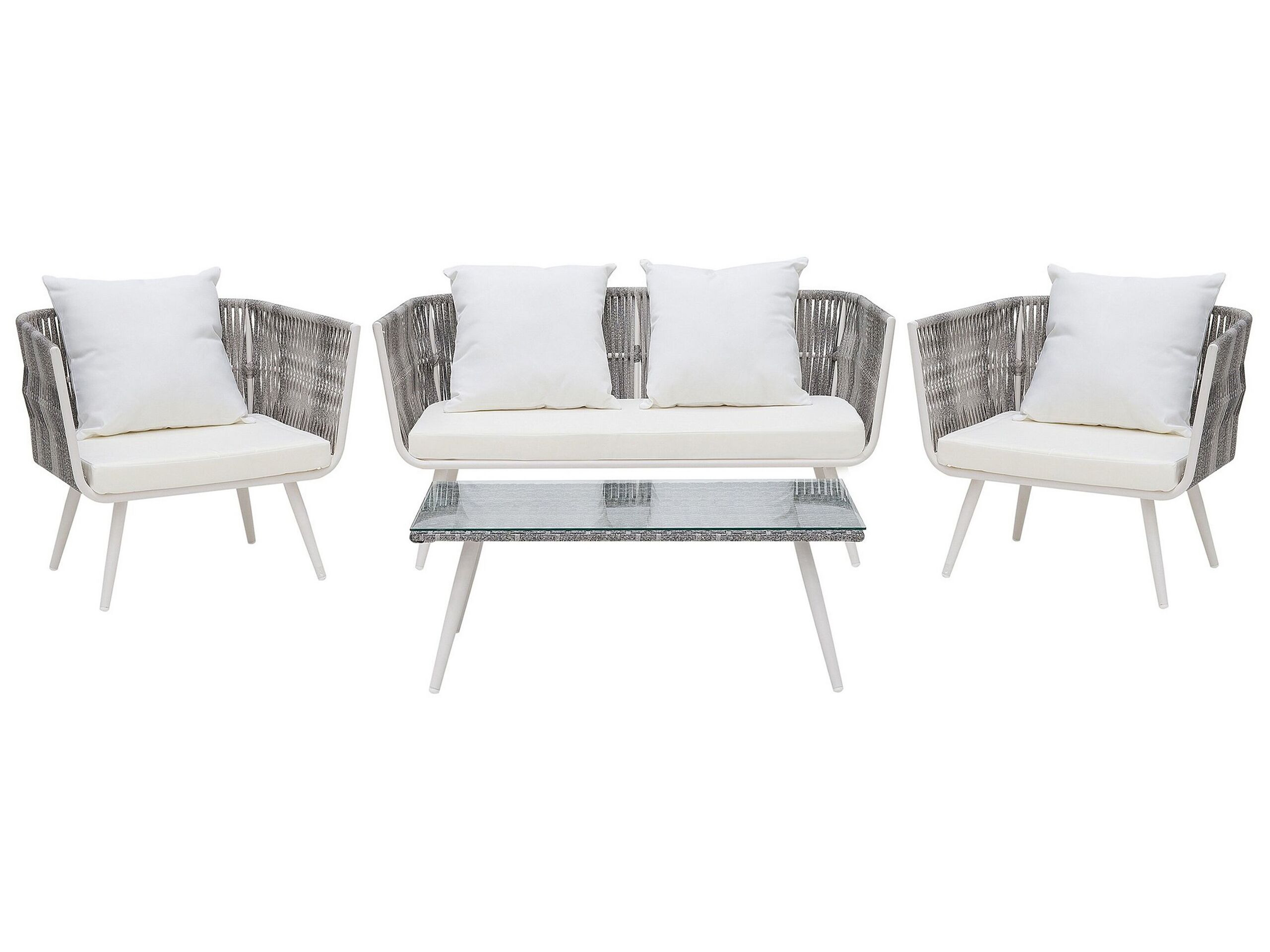 Conjunto de jardim com mesa 4 lugares ragusa rattan sintético branco creme