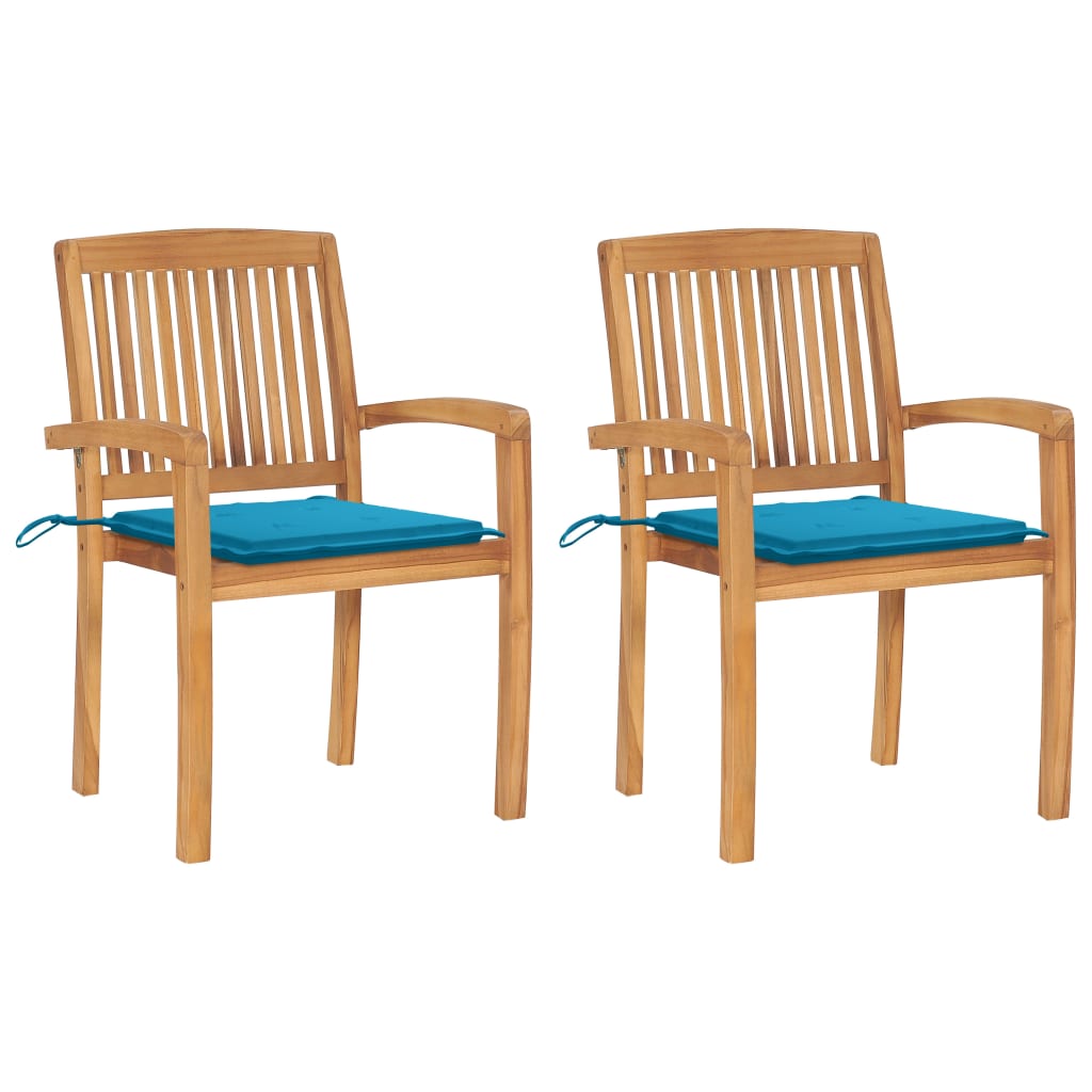 vidaXL sillas de jardín 2 uds con cojines madera maciza de teca azul