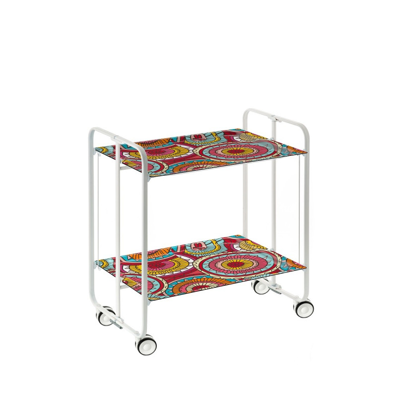 Carrinho de serviço dobrável bauhaus, armação de metal branco, 2 bandejas