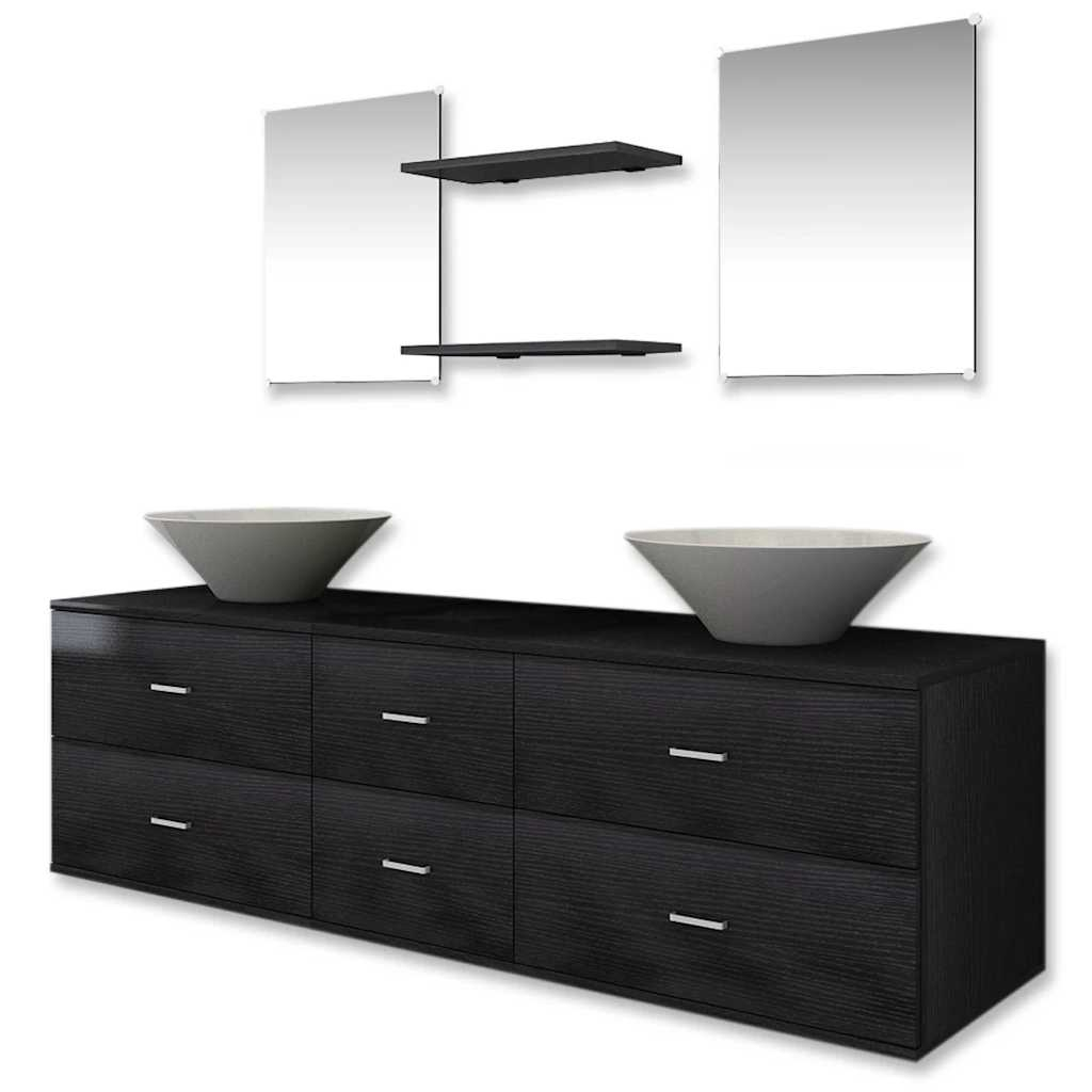 Móveis casa de banho 7 pcs e conjunto lavatório preto