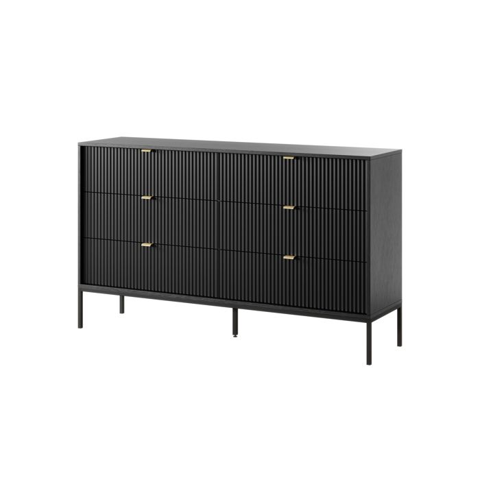 Comoda - 3xe living - 154 x 39 x 83 cm - 6 gavetas - preto - alças de alumí