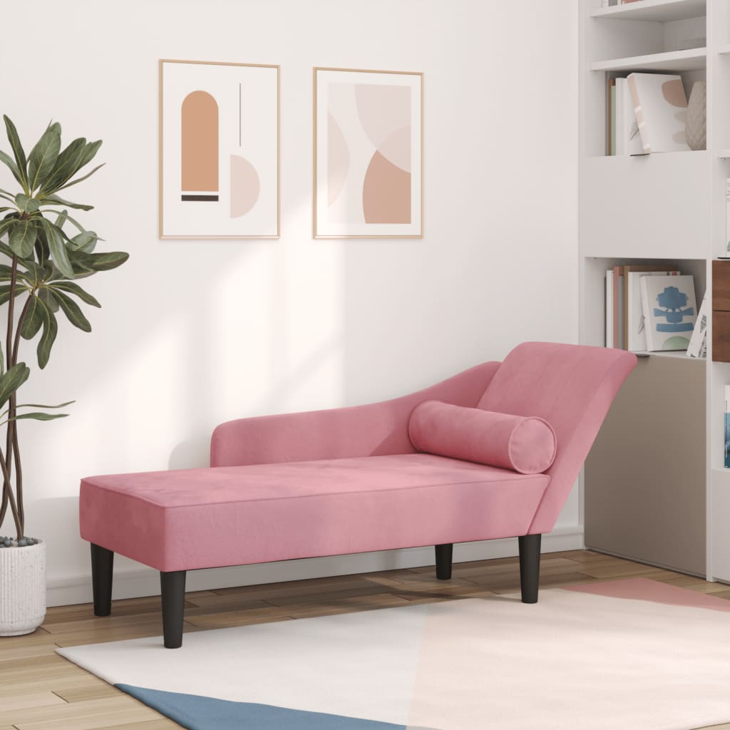 Chaise longue com almofadões veludo rosa wf148362