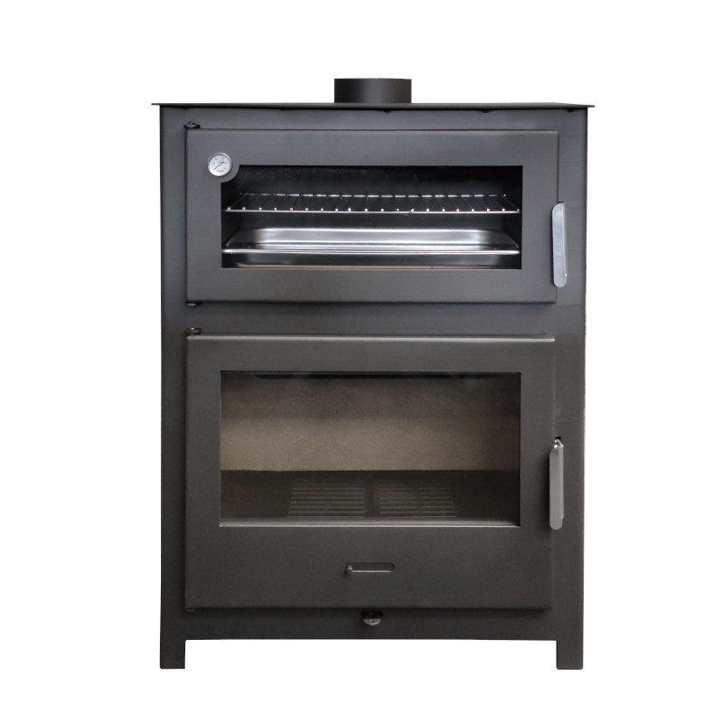 Salamandra a lenha com forno nadia 13,4 kw aço panorâmica forno refratário