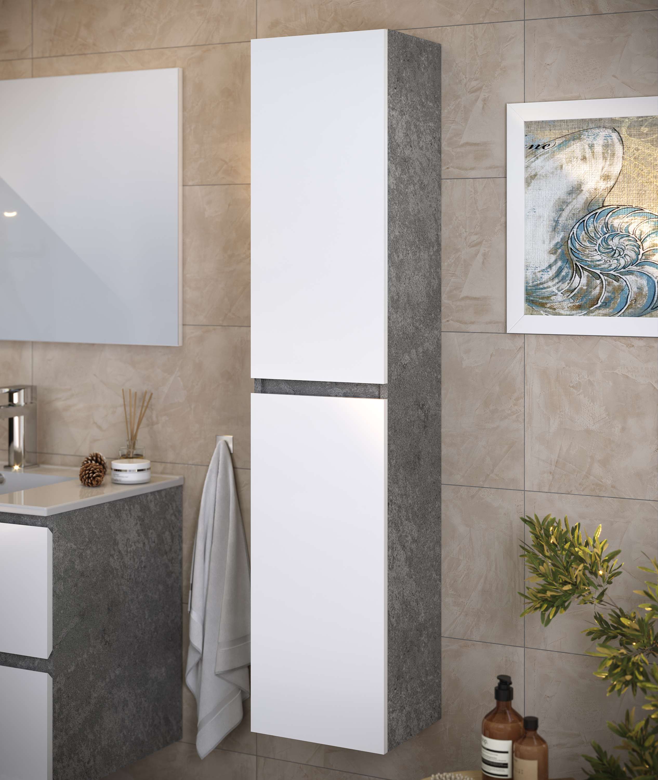 Coluna da casa de banho neli 2 portas 140x30x27 cm cinzento e branco t-bath