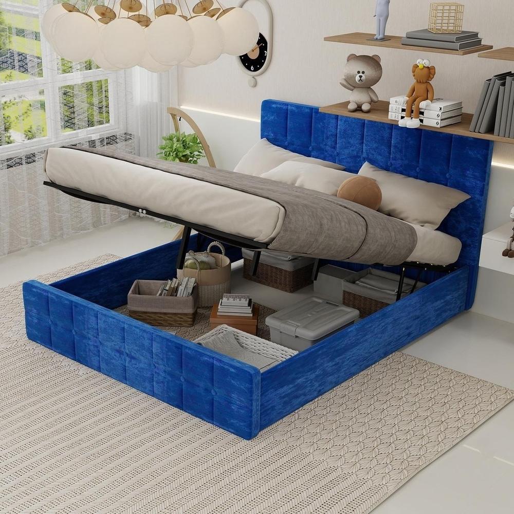 Cama com arrumação integrada 160x200cm, design elegante, azul