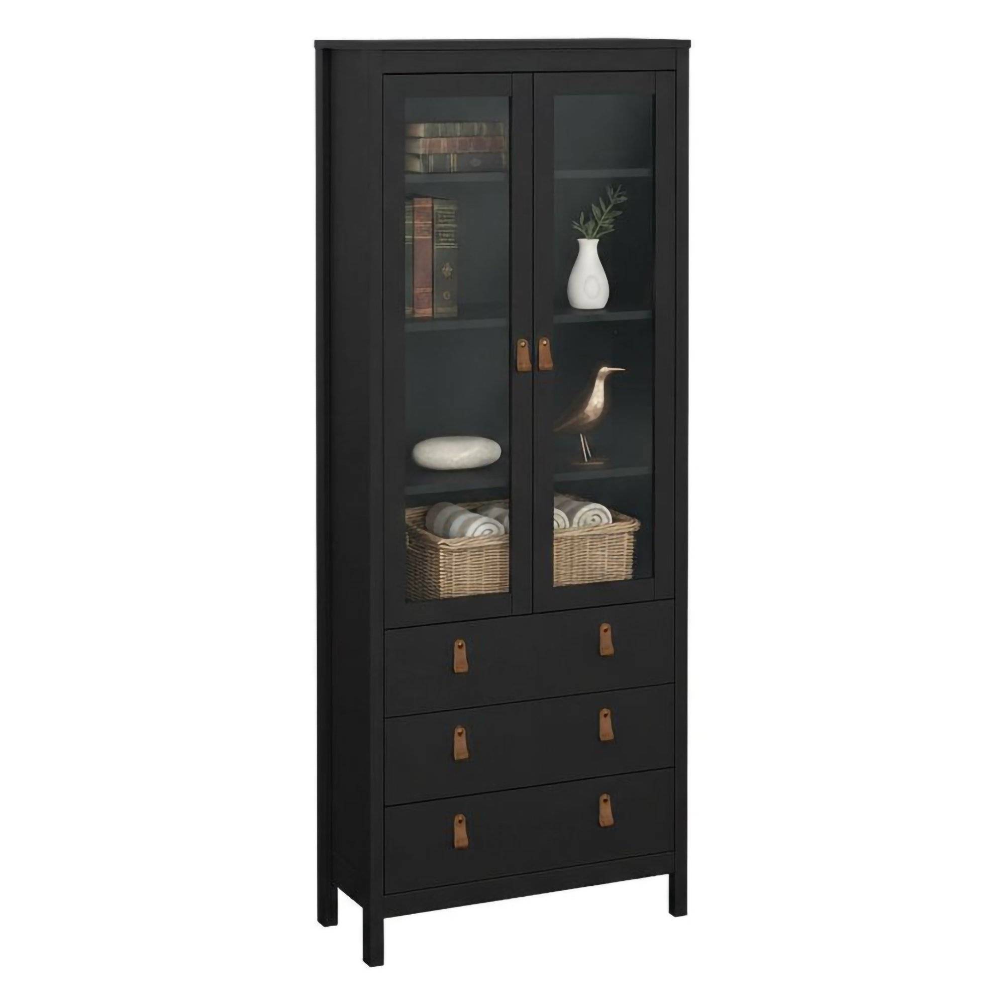 Vitrine lazio, 3 prateleiras, madeira preto 78x33x199h cm