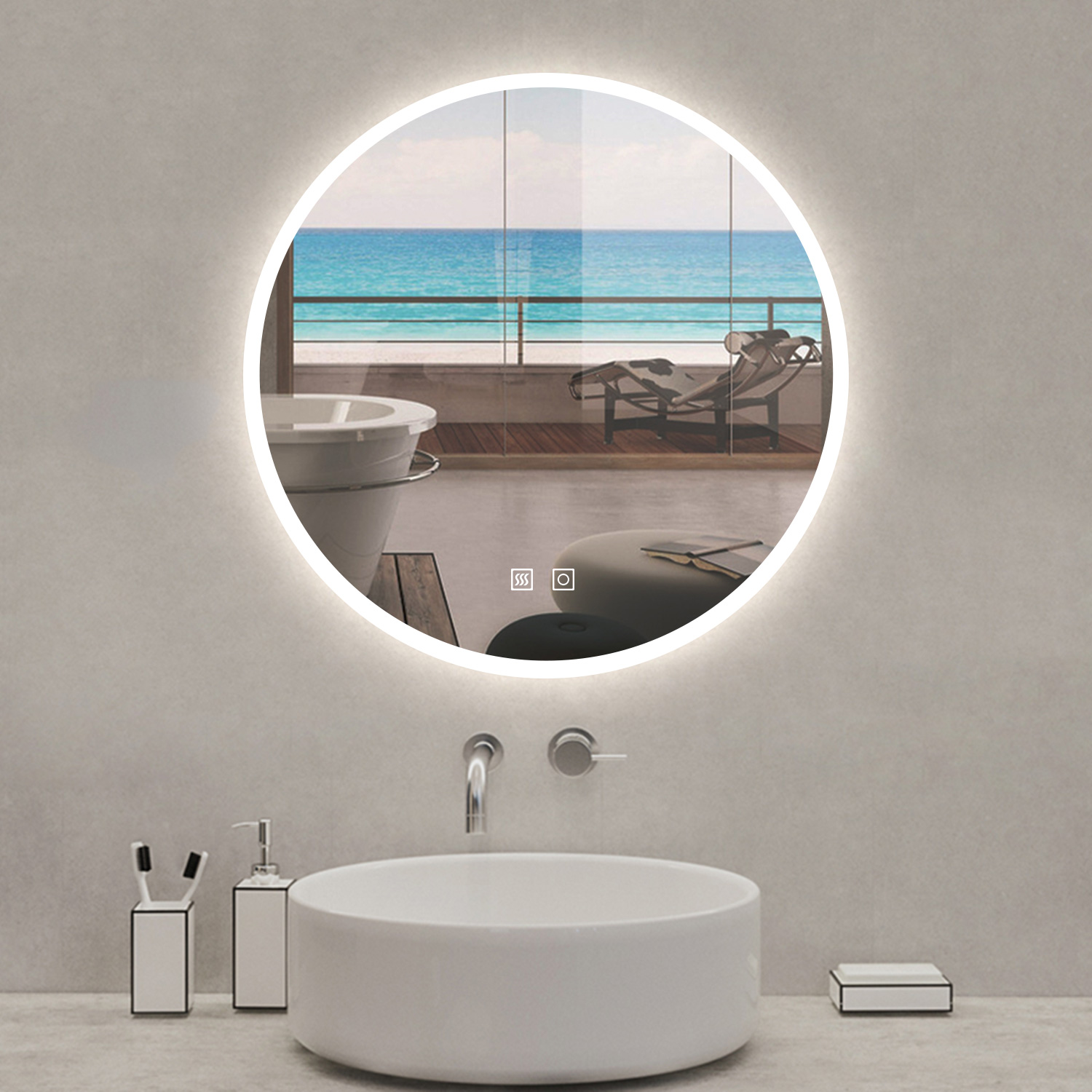Espelho de casa de banho LED de 60 cm + anti-embaciamento