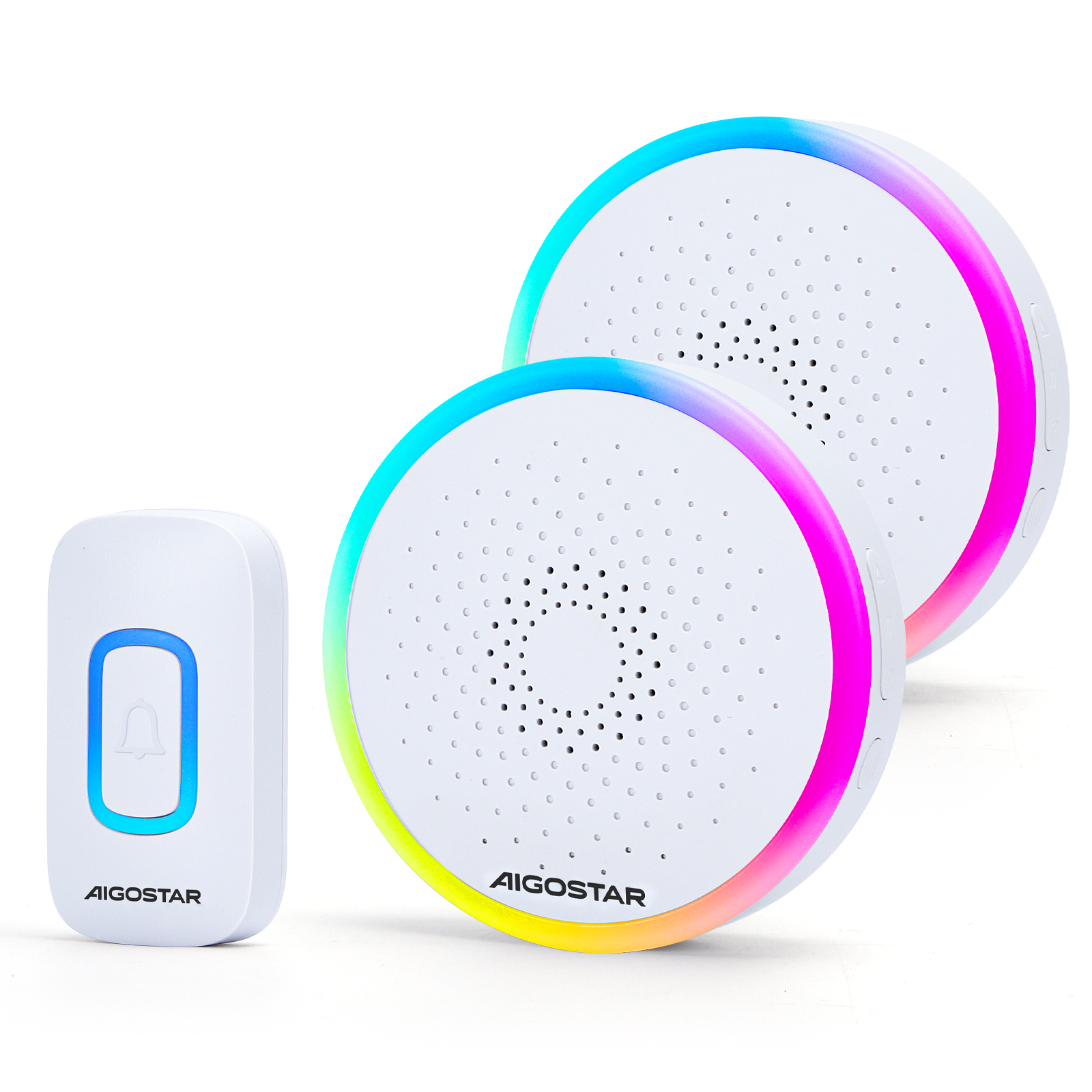 Aigostar campainha sem fio rgb, ip55, 0-120db, 60 melodias, 2r+1t, branco