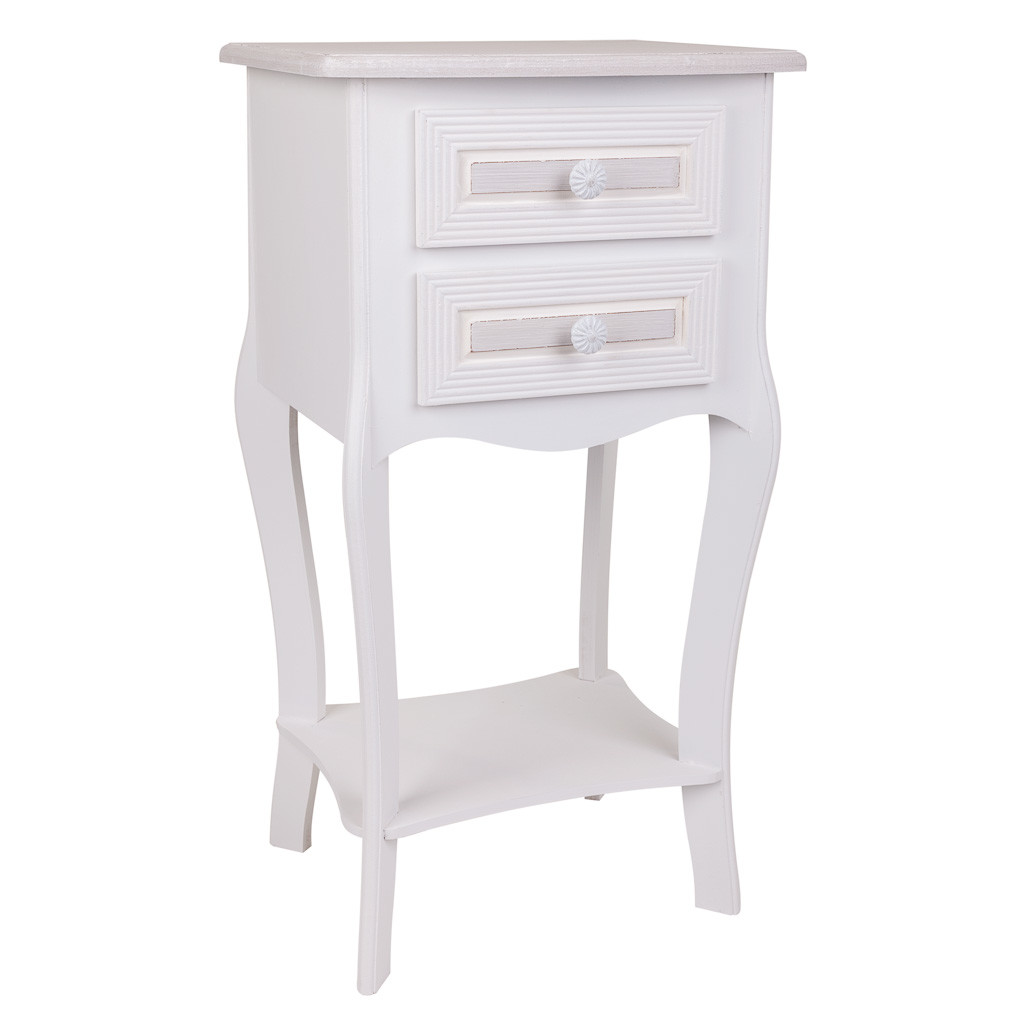 Mesa de cabeceira de madeira com 2 gavetas branca 38x31,5x71