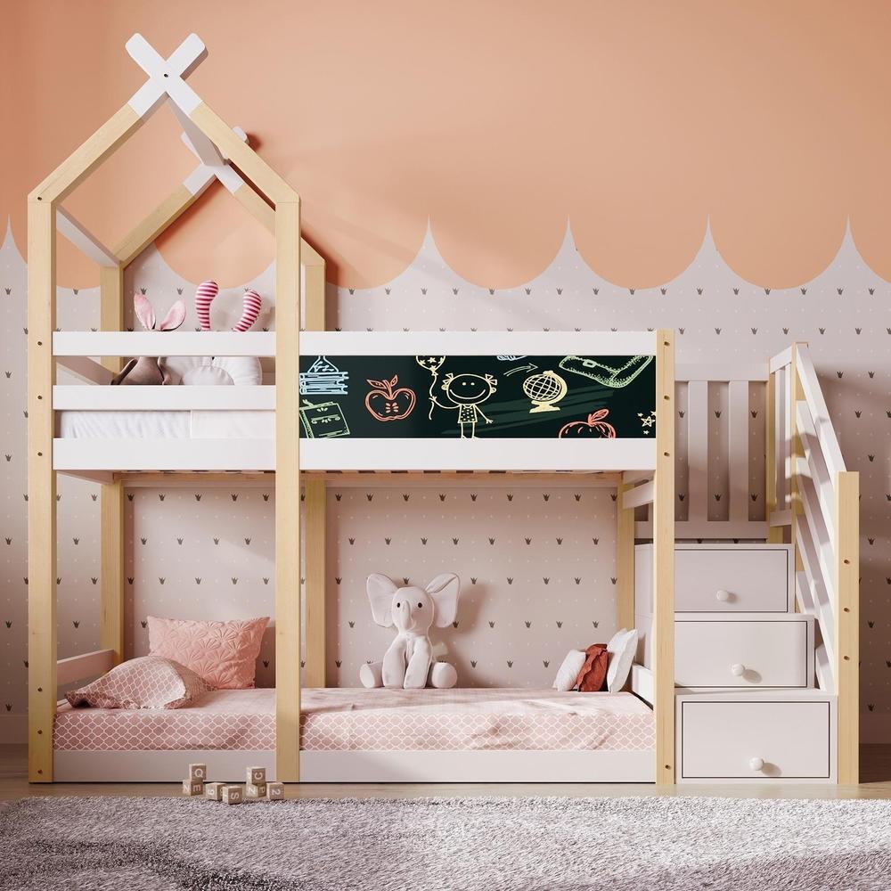 Beliche infantil 90x200 casa madeira com quadro e arrumação
