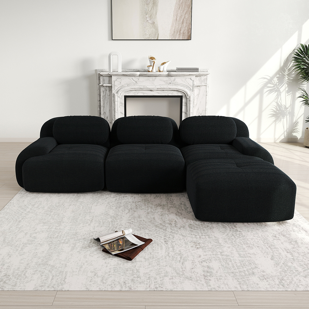 Komhtom, sofá modular, veludo cotelê, preto