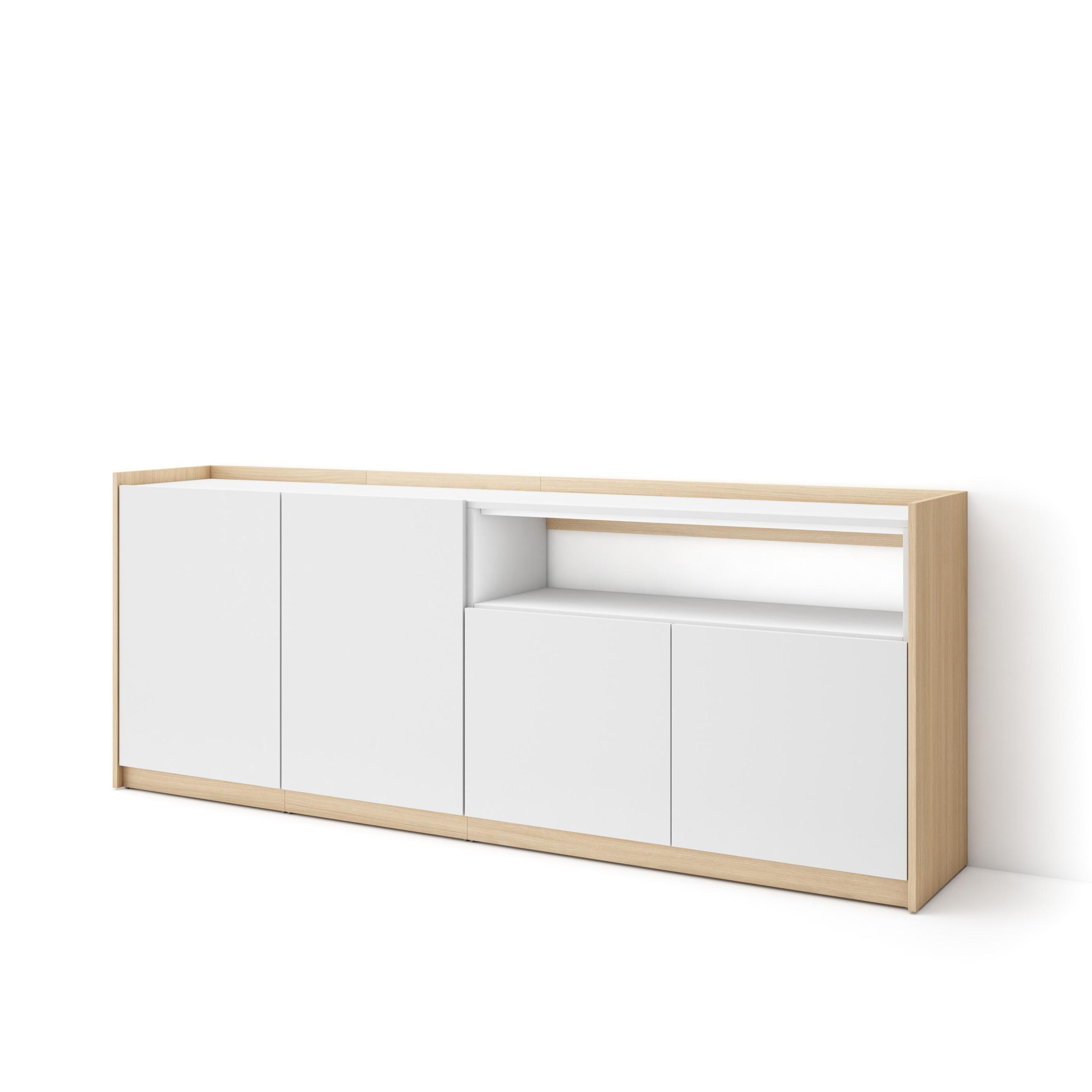 Aparador sala de jantar, 207x37x80cm, branco e carvalho soft rf4408