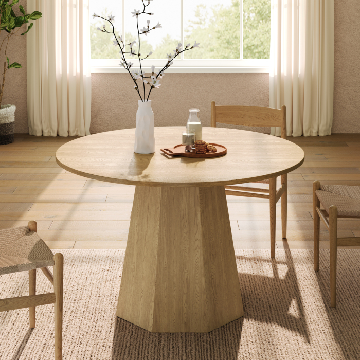 Mesa de jantar redonda para 4 a 6 pessoas mdf carvalho 120cm
