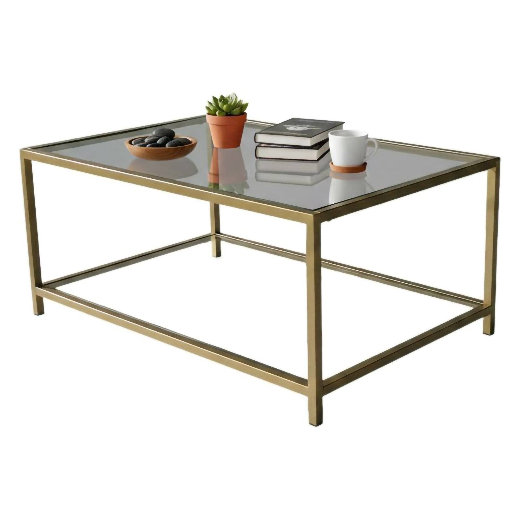 Mesa de centro mina, retangular, metal dourado 90x60x40h cm