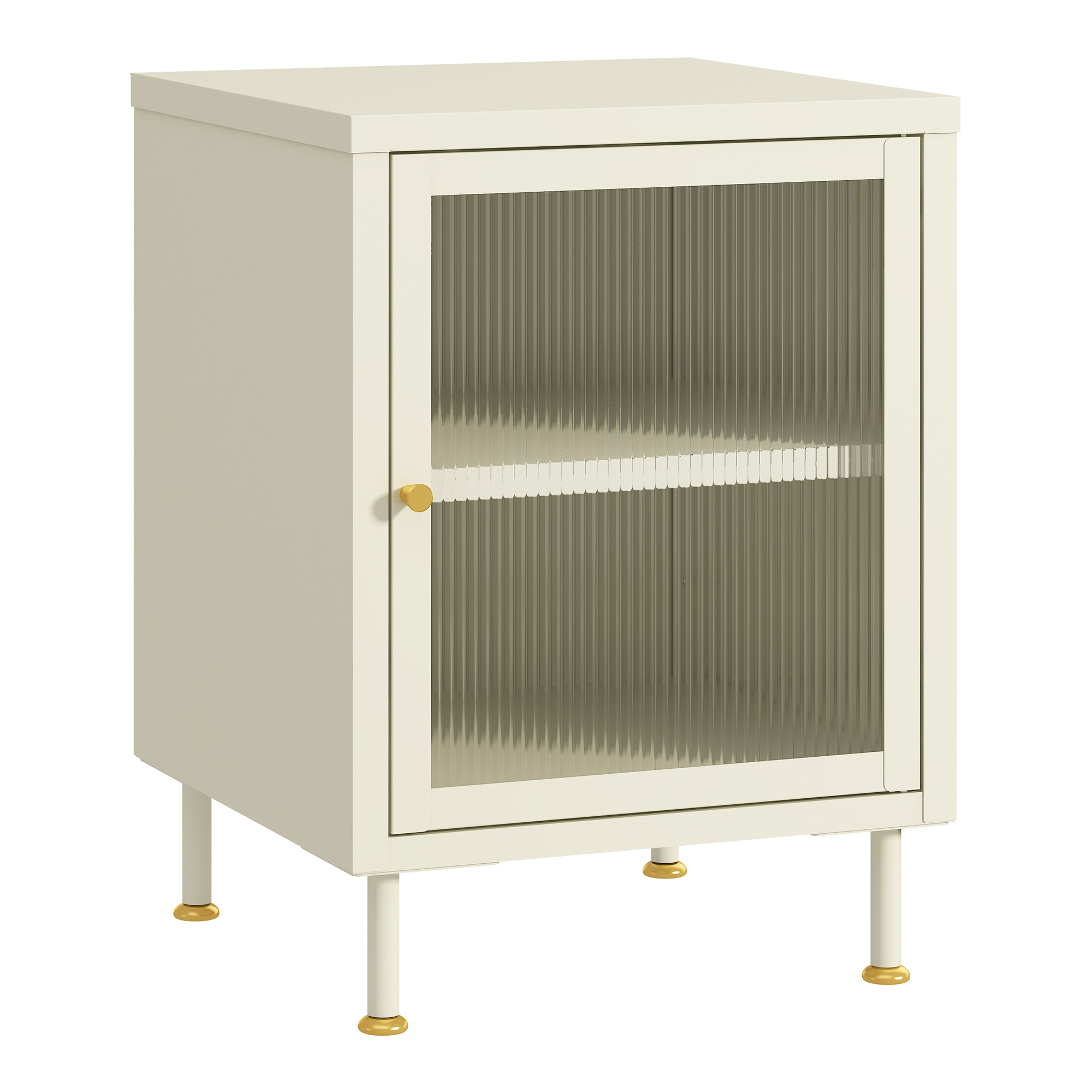 Armário lateral lindau porta de vidro 56x40x40 cm branco creme [en.casa]