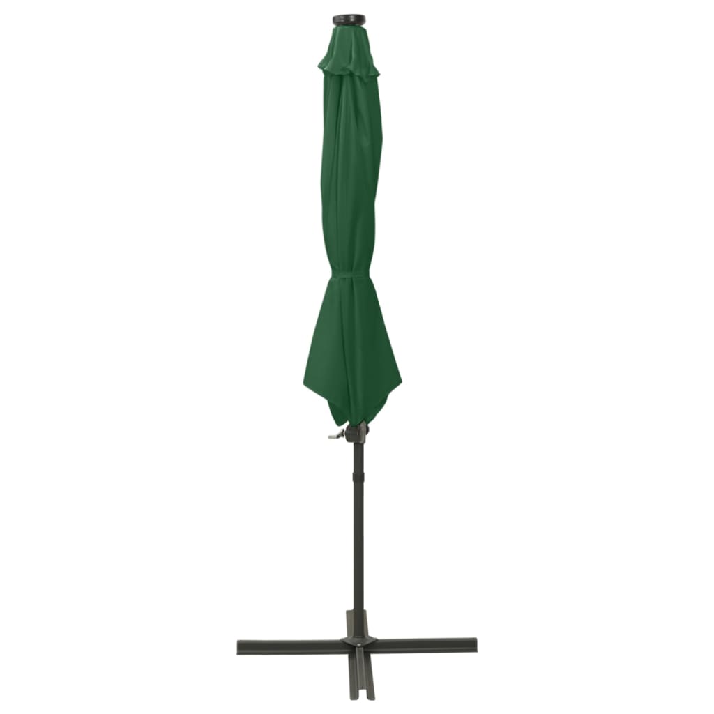 Guarda-sol jardim cantilever c/ poste e luzes LED 300 cm verde wgo3268