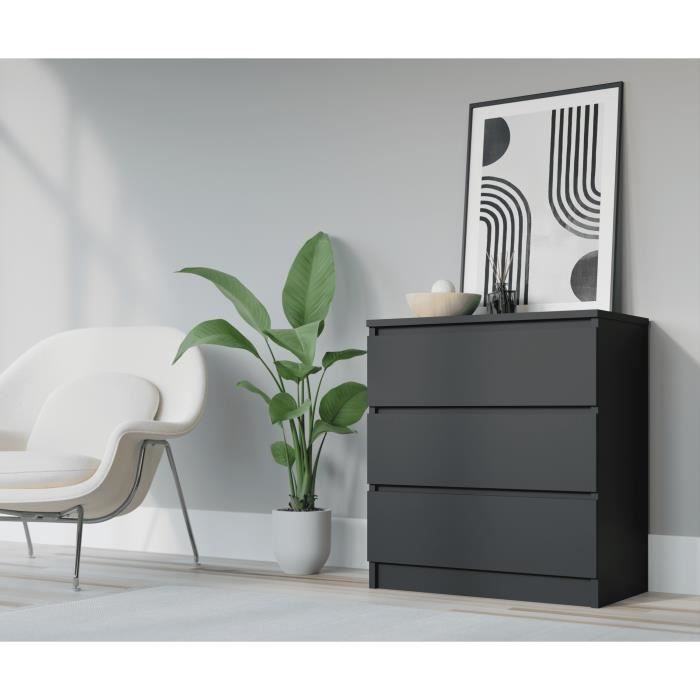 Cómoda - 3 gavetas preto mate - 70 x 39 x 78,6 cm