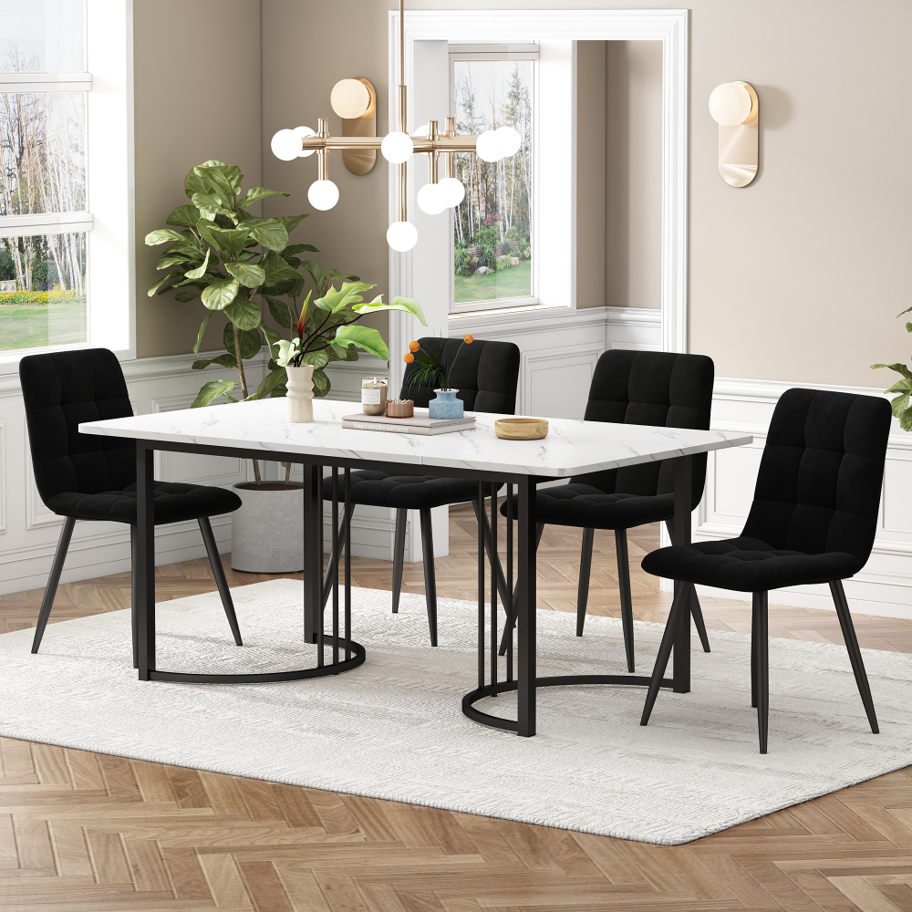 Conjunto mesa e 4 cadeiras de jantar 140x80 cm branco mdf e veludo
