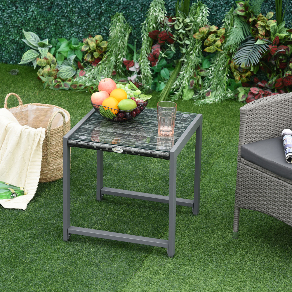 Mesa de apoio para jardim em polirratan cinza 50x49 5x50cm