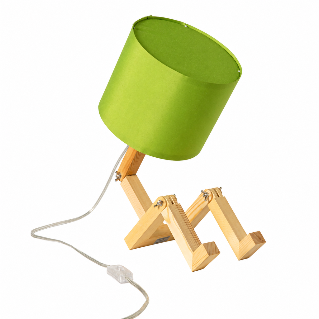 Candeeiro de mesa articulado em madeira com abajur verde claro E27