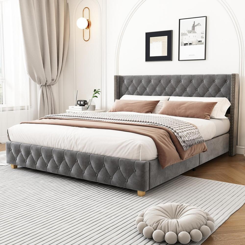 Cama 160x200cm com estrado ripado, cabeceira e pés madeira cinzenta