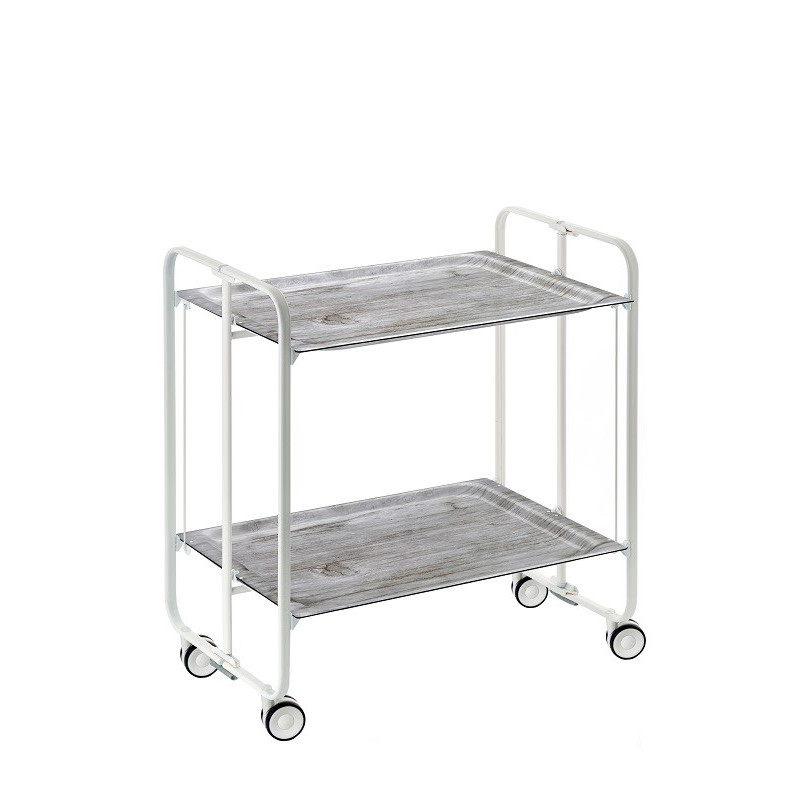 Carrinho de serviço dobrável bauhaus, armação de metal branco, 2 bandejas