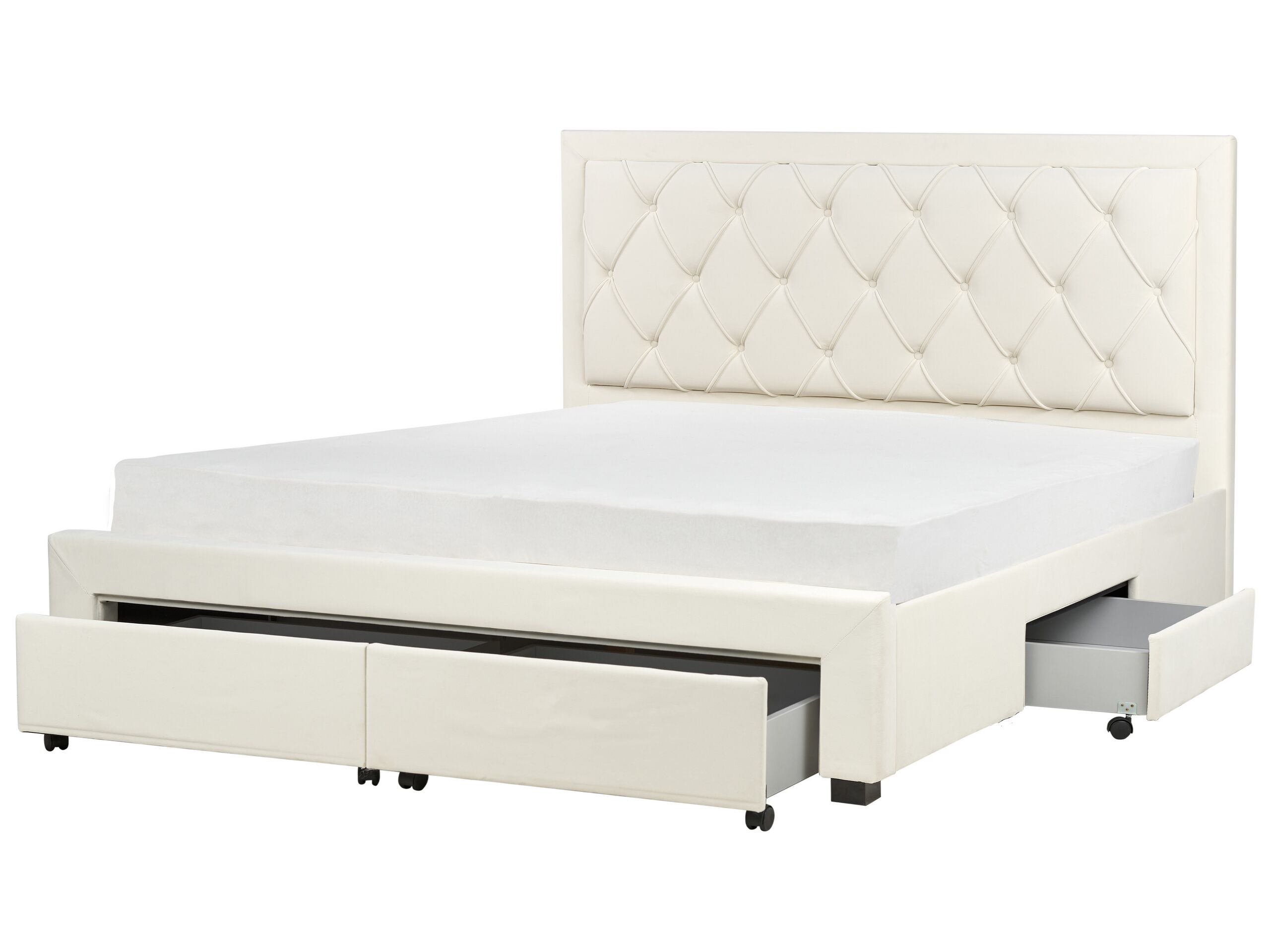 Cama com gavetas de arrumação lievin veludo creme claro 180 x 200 cm